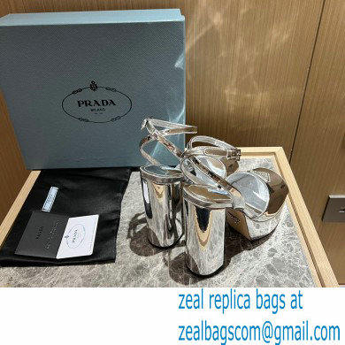 Prada Heel 13.5cm leather platform sandals 1XP48B Metallic Silver 2023 - Click Image to Close