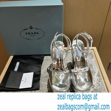 Prada Heel 13.5cm leather platform sandals 1XP48B Metallic Silver 2023 - Click Image to Close