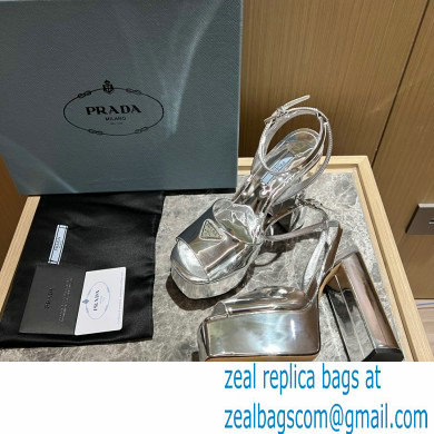 Prada Heel 13.5cm leather platform sandals 1XP48B Metallic Silver 2023