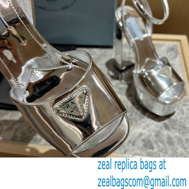 Prada Heel 13.5cm leather platform sandals 1XP48B Metallic Silver 2023 - Click Image to Close