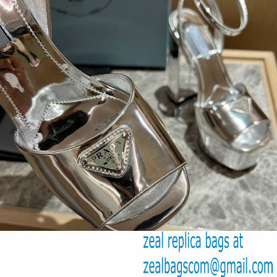 Prada Heel 13.5cm leather platform sandals 1XP48B Metallic Silver 2023