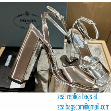 Prada Heel 13.5cm leather platform sandals 1XP48B Metallic Silver 2023 - Click Image to Close