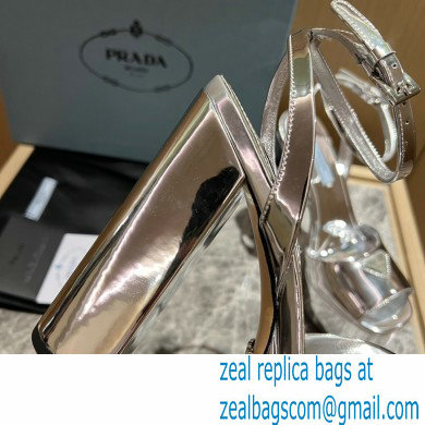 Prada Heel 13.5cm leather platform sandals 1XP48B Metallic Silver 2023