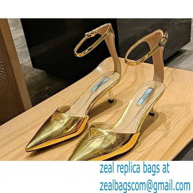Prada Heel 4.5cm Triangle-logo Pumps Gold 2023