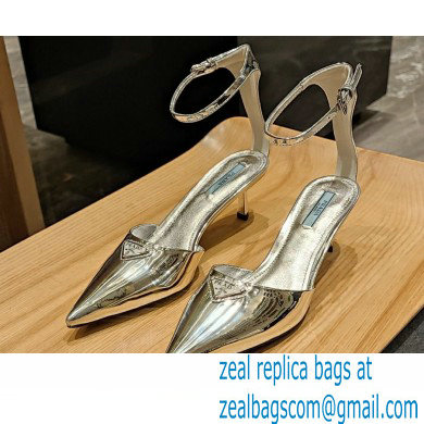 Prada Heel 4.5cm Triangle-logo Pumps Silver 2023 - Click Image to Close