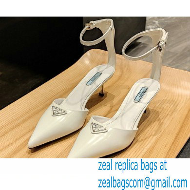Prada Heel 4.5cm Triangle-logo Pumps White 2023 - Click Image to Close