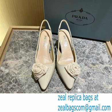 Prada Heel 5.5cm flower-applique Slingback Pumps Beige 2023 - Click Image to Close