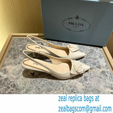 Prada Heel 5.5cm flower-applique Slingback Pumps Beige 2023 - Click Image to Close