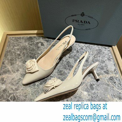 Prada Heel 5.5cm flower-applique Slingback Pumps Beige 2023