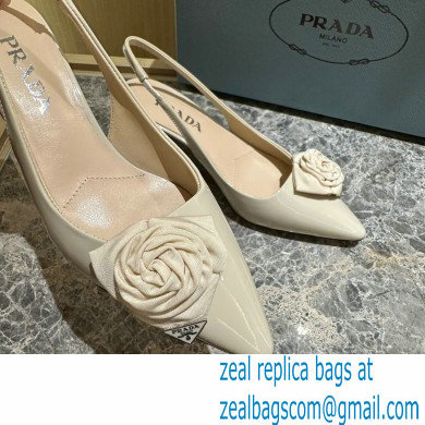 Prada Heel 5.5cm flower-applique Slingback Pumps Beige 2023 - Click Image to Close