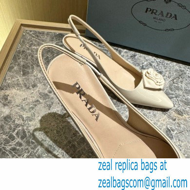 Prada Heel 5.5cm flower-applique Slingback Pumps Beige 2023 - Click Image to Close