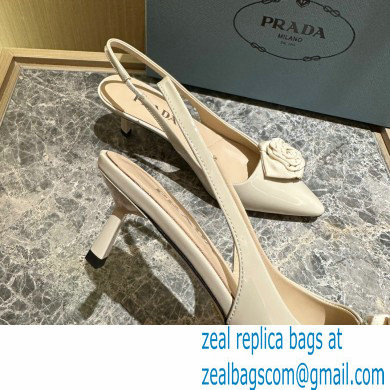 Prada Heel 5.5cm flower-applique Slingback Pumps Beige 2023 - Click Image to Close