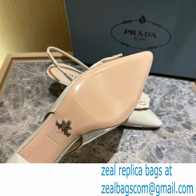 Prada Heel 5.5cm flower-applique Slingback Pumps Beige 2023 - Click Image to Close