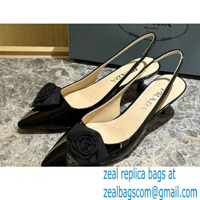 Prada Heel 5.5cm flower-applique Slingback Pumps Black 2023