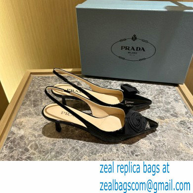 Prada Heel 5.5cm flower-applique Slingback Pumps Black 2023