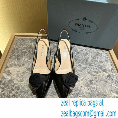 Prada Heel 5.5cm flower-applique Slingback Pumps Black 2023 - Click Image to Close