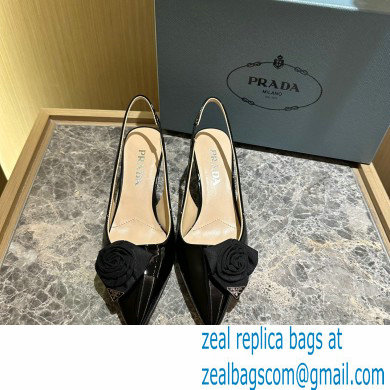 Prada Heel 5.5cm flower-applique Slingback Pumps Black 2023