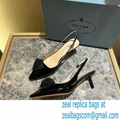 Prada Heel 5.5cm flower-applique Slingback Pumps Black 2023