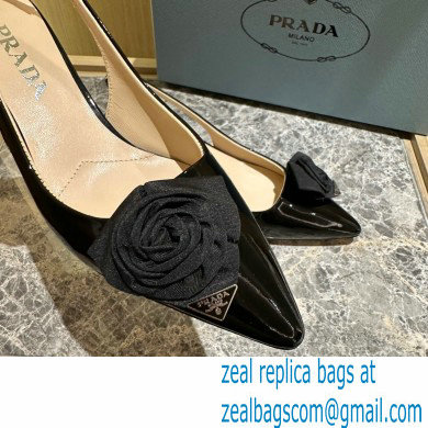 Prada Heel 5.5cm flower-applique Slingback Pumps Black 2023