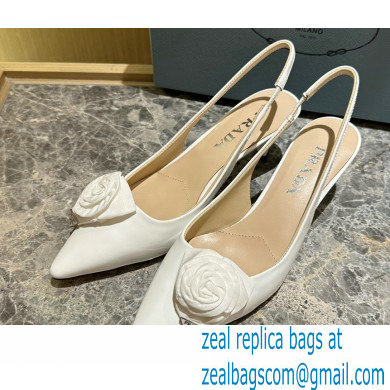 Prada Heel 5.5cm flower-applique Slingback Pumps White 2023