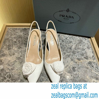 Prada Heel 5.5cm flower-applique Slingback Pumps White 2023 - Click Image to Close