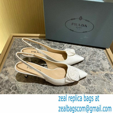 Prada Heel 5.5cm flower-applique Slingback Pumps White 2023