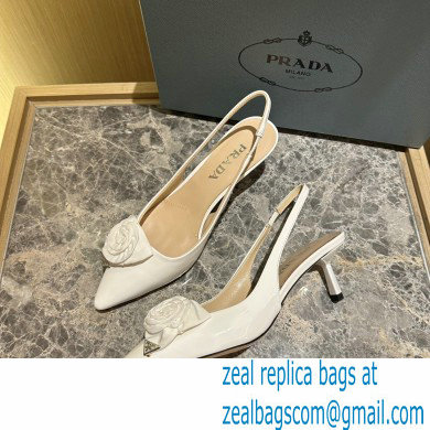 Prada Heel 5.5cm flower-applique Slingback Pumps White 2023 - Click Image to Close