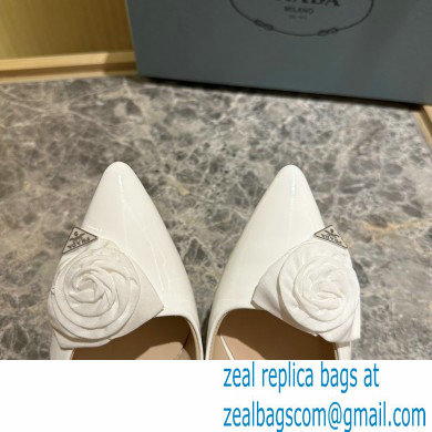 Prada Heel 5.5cm flower-applique Slingback Pumps White 2023 - Click Image to Close