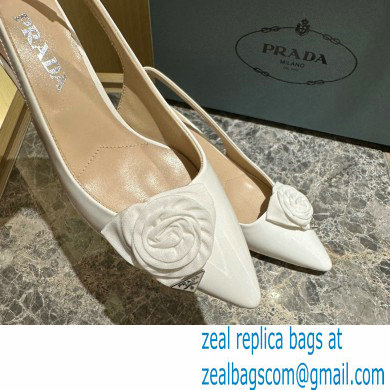 Prada Heel 5.5cm flower-applique Slingback Pumps White 2023