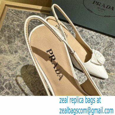 Prada Heel 5.5cm flower-applique Slingback Pumps White 2023