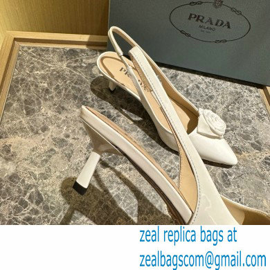 Prada Heel 5.5cm flower-applique Slingback Pumps White 2023