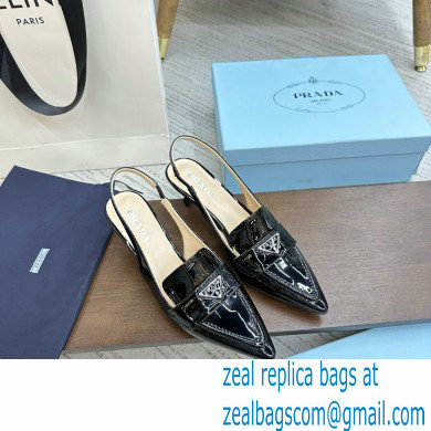 Prada Heel 5cm Patent Leather Slingback Pumps Black 2023 - Click Image to Close