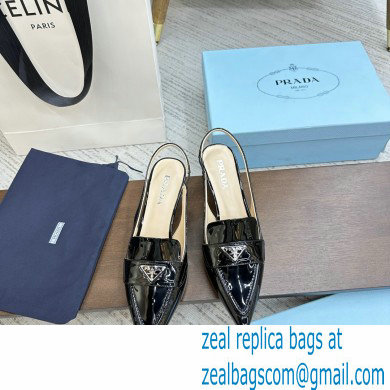 Prada Heel 5cm Patent Leather Slingback Pumps Black 2023