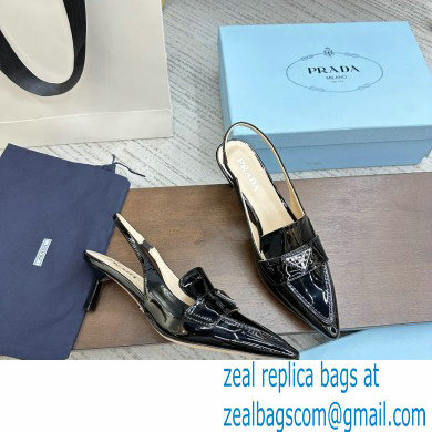 Prada Heel 5cm Patent Leather Slingback Pumps Black 2023