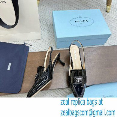 Prada Heel 5cm Patent Leather Slingback Pumps Black 2023