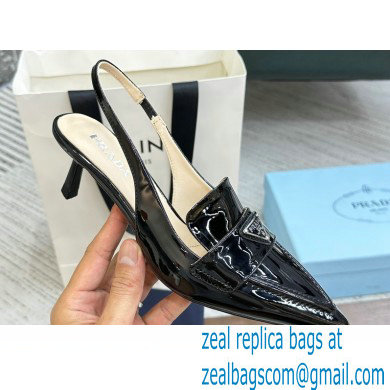 Prada Heel 5cm Patent Leather Slingback Pumps Black 2023 - Click Image to Close