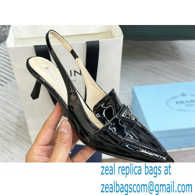 Prada Heel 5cm Patent Leather Slingback Pumps Black 2023