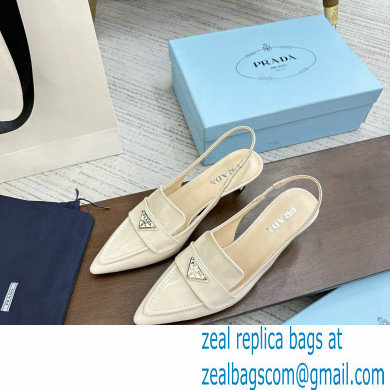 Prada Heel 5cm Patent Leather Slingback Pumps White 2023