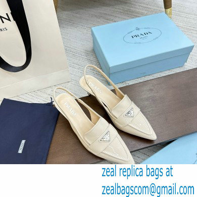 Prada Heel 5cm Patent Leather Slingback Pumps White 2023 - Click Image to Close