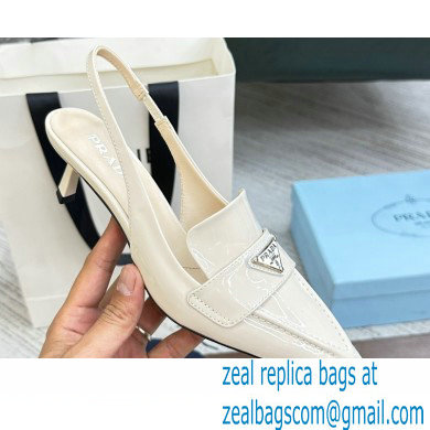 Prada Heel 5cm Patent Leather Slingback Pumps White 2023