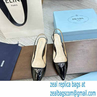 Prada Heel 5cm Patent Leather logo-plaque Slingback Pumps Black 2023 - Click Image to Close