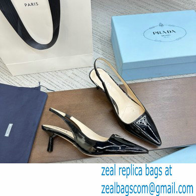 Prada Heel 5cm Patent Leather logo-plaque Slingback Pumps Black 2023 - Click Image to Close