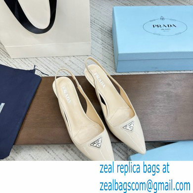 Prada Heel 5cm Patent Leather logo-plaque Slingback Pumps White 2023