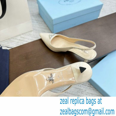 Prada Heel 5cm Patent Leather logo-plaque Slingback Pumps White 2023