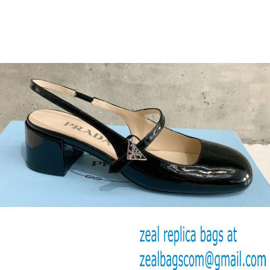 Prada Heel 5cm Triangle Logo Leather Slingback Pumps Black 2023 - Click Image to Close