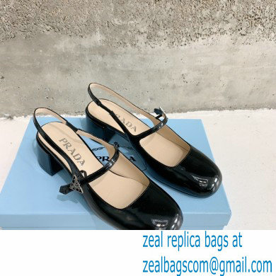 Prada Heel 5cm Triangle Logo Leather Slingback Pumps Black 2023