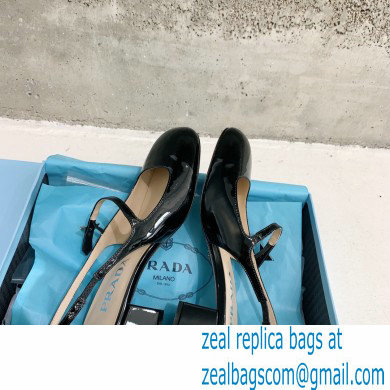 Prada Heel 5cm Triangle Logo Leather Slingback Pumps Black 2023