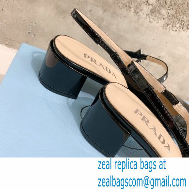 Prada Heel 5cm Triangle Logo Leather Slingback Pumps Black 2023 - Click Image to Close