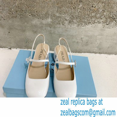 Prada Heel 5cm Triangle Logo Leather Slingback Pumps White 2023