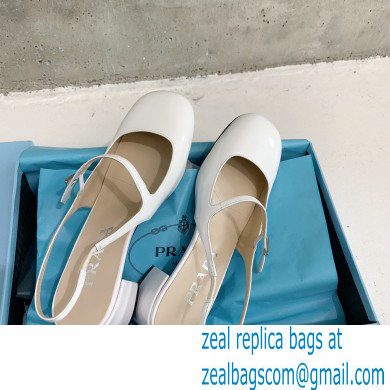 Prada Heel 5cm Triangle Logo Leather Slingback Pumps White 2023